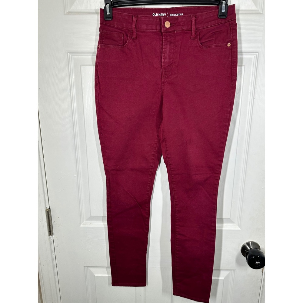 Old Navy Pants Womens 10 Burgundy Rockstar Mid-Rise Skinny Jeans Maroon Stretch
